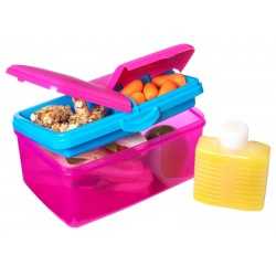 Cutie alimente din plastic 3 comp+sticluta apa Sistema Lunch Box Quaddie Fuchsia 2L