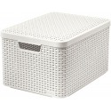 Cutie depozitare din plastic cu manere si capac Curver Rattan alb 30L