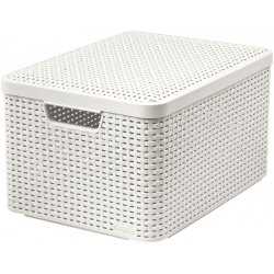 Cutie depozitare din plastic cu manere si capac Curver Rattan alb 30L