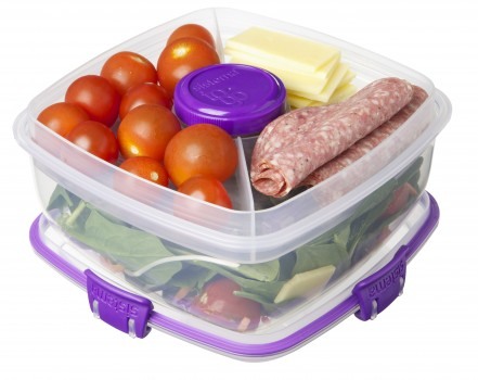 Cutie alimente cu bol dressing si tacamuri din plastic Sistema Salad To Go 1.1L Sistema Plastics