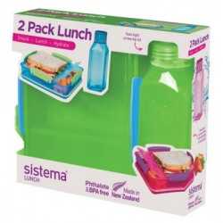 Set cutie alimente cu 2 compartimente Sistema Snack Attack 975ml si sticla Square 475ml diverse culori