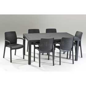 Masa de gradina, material plastic, Keter, pentru a servi masa, grafit, Melody, 4-6 persoane, fara scaune, 160.5 x 94.5 x 74.5 cm