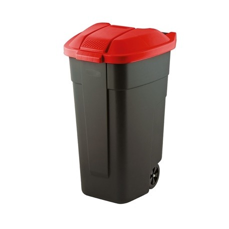 Cos pentru gunoi negru capac rosu cu roti transport Keter Refuse 110 L yalco.ro
