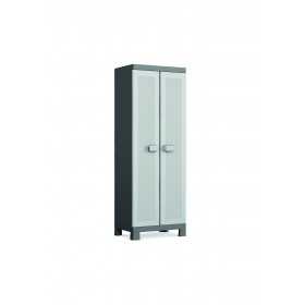 Dulap de exterior, din polipropilena, depozitare unelte si scule, gri, 4 polite, Keter High Logico Utility, 65x45x182 cm, incuiere optionala, rezistent la UV