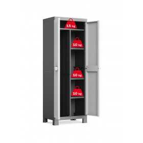 Dulap de exterior, din polipropilena, depozitare unelte si scule, gri, 4 polite, Keter High Logico Utility, 65x45x182 cm, incuiere optionala, rezistent la UV