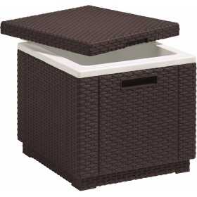 Cutie depozitare cu capac, pentru gradina, terasa, balcon, Keter, polipropilena, imitatie ratan, pentru racire bauturi, maro, patrata, rezistenta UV si intemperii
