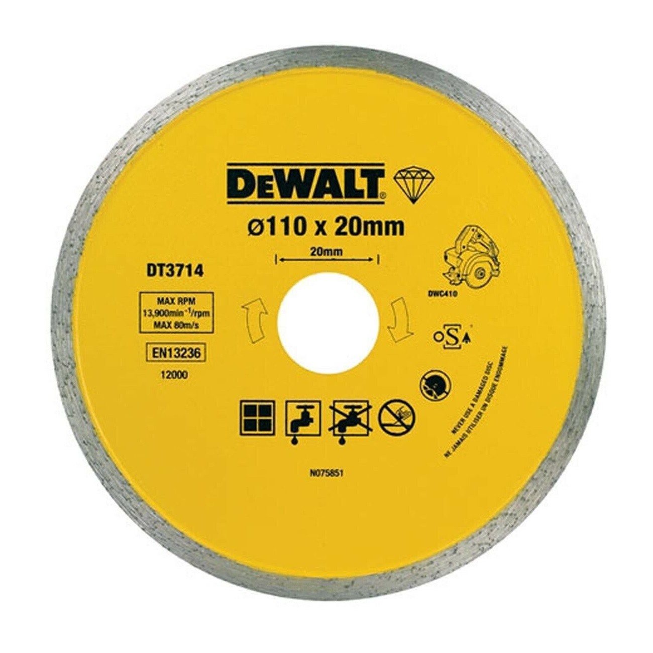 Disc Diamantat Pentru Placi Ceramice DeWalt DT3714 110 x 20 mm Pentru DWC410 DeWALT
