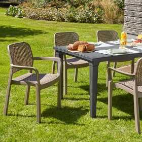 Scaun terasa, material plastic, Keter, Samanna, cappuccino, cotiere, spatar, 53x58x83 cm, rezistent UV si intemperii