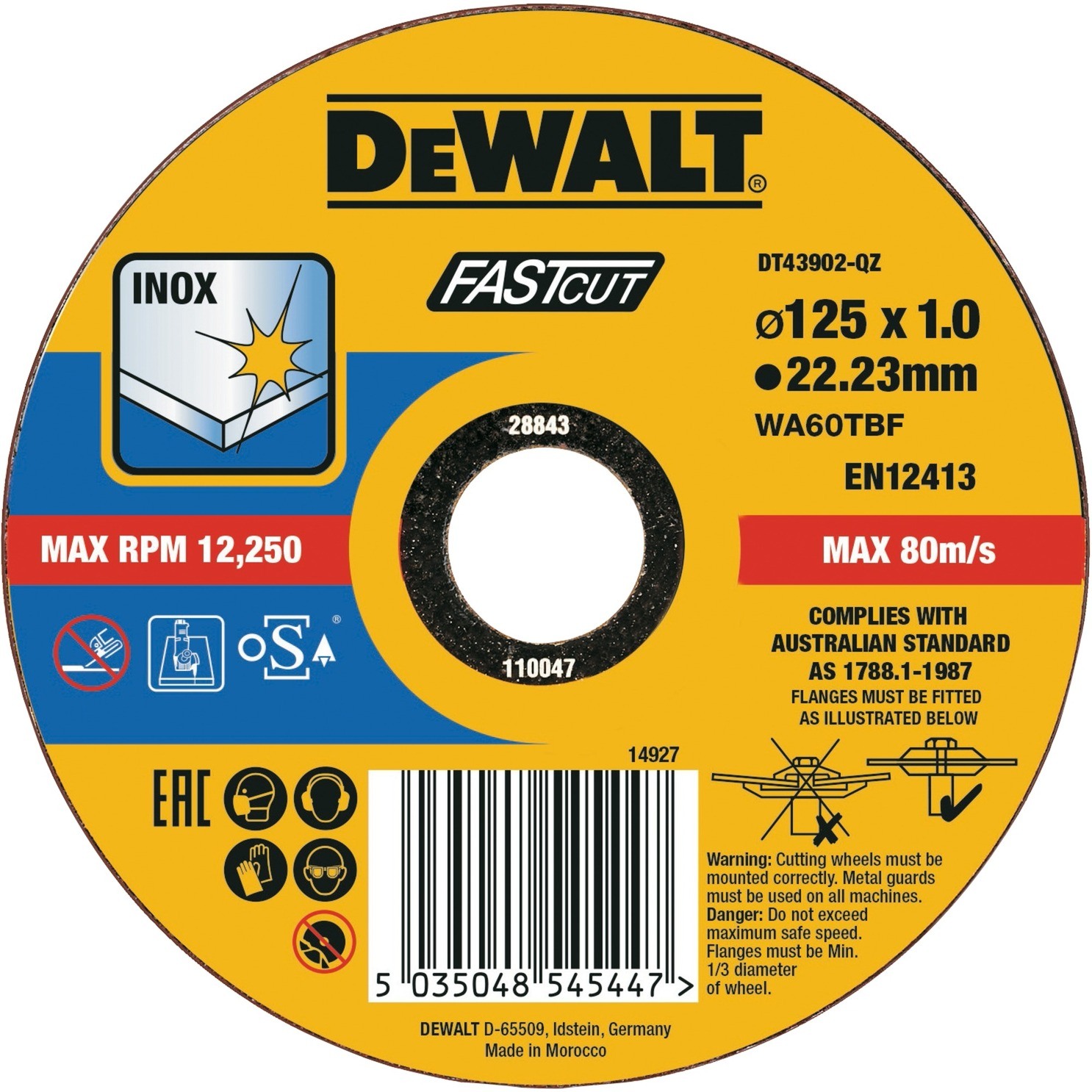Disc Abraziv DeWalt DT43902 Ø125 x 1 x 22.23 mm Pentru INOX 22.23