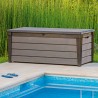 Cufar depozitare pentru exterior, de gradina, pentru unelte, jucarii, perne, cu capac, material polipropilena, culoare bej, Keter Brushwood, 455 L