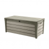 Cufar depozitare pentru exterior, de gradina, pentru unelte, jucarii, perne, cu capac, material polipropilena, culoare bej, Keter Brushwood, 455 L