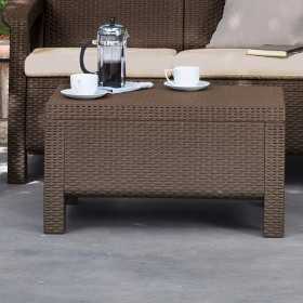Masuta gradina polipropilena, imitatie ratan, Keter, maro, pentru servirea cafelei si bauturilor, Corfu II, 77 x 57 x 42 cm
