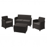 Set mobilier de gradina, polipropilena, Keter Corona, pentru terasa, masuta dreptunghiulara, 1 canapea 2 locuri, 2 fotolii, culoare graphite, rezistent la UV si intemperii 
