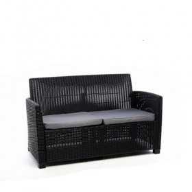 Set mobilier de gradina, polipropilena, Keter Corona, pentru terasa, masuta dreptunghiulara, 1 canapea 2 locuri, 2 fotolii, culoare graphite, rezistent la UV si intemperii