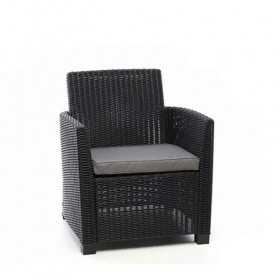 Set mobilier de gradina, polipropilena, Keter Corona, pentru terasa, masuta dreptunghiulara, 1 canapea 2 locuri, 2 fotolii, culoare graphite, rezistent la UV si intemperii