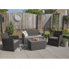 Set mobilier de gradina, polipropilena, Keter Corona, pentru terasa, masuta dreptunghiulara, 1 canapea 2 locuri, 2 fotolii, culoare graphite, rezistent la UV si intemperii 