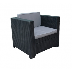 Scaun gradina, Polipropilena imitatie ratan, Keter, Provence, cotiere profilate, cu o perna, Spatar, Gri, 76x67x77 cm