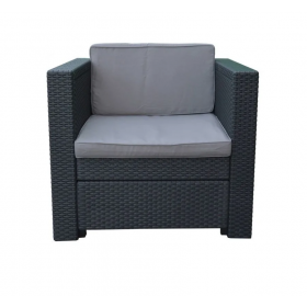Scaun gradina, Polipropilena imitatie ratan, Keter, Provence, cotiere profilate, cu o perna, Spatar, Gri, 76x67x77 cm