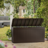 Lada depozitare balcon, pentru unelte si perne, cu capac, material plastic, culoare maro, Keter Samoa, 270 L, manere, rezistenta UV si intemperii