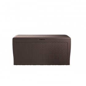 Lada depozitare balcon, pentru unelte si perne, cu capac, material plastic, culoare maro, Keter Samoa, 270 L, manere, rezistenta UV si intemperii