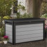 Cutie de depozitare pe terasa, pentru unelte pentru perne si jucarii, cu capac, material plastic, gri, Keter Denali DuoTech, rezistenta UV, 380 L 