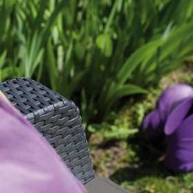 Set mobilier de gradina, terasa sau exterior, material polipropilena aspect ratan, Keter Corfu Rest, fara masa, 2 canapele, 2 fotolii, culoare graphite, rezistent la raze UV si intemperii