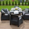 Set mobilier de gradina, terasa sau exterior, material polipropilena aspect ratan, Keter Corfu Rest, fara masa, 2 canapele, 2 fotolii, culoare graphite, rezistent la raze UV si intemperii 