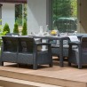 Set mobilier de gradina, terasa sau exterior, material polipropilena aspect ratan, Keter Corfu Rest, fara masa, 2 canapele, 2 fotolii, culoare graphite, rezistent la raze UV si intemperii 