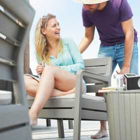Set mobilier pentru gradina, terasa sau balcon, material polipropilena, Keter Delano, cu masa Lima, 2 canapele, 2 fotolii, culoare cappuccino