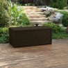 Cutie pentru depozitare exterior, de gradina, terasa, pentru unelte si perne, cu capac, material plastic, culoare maro, Keter Brightwood, 455 L, cu manere, rezistenta la UV si intemperii 