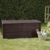 Cutie pentru depozitare exterior, de gradina, terasa, pentru unelte si perne, cu capac, material plastic, culoare maro, Keter Brightwood, 455 L, cu manere, rezistenta la UV si intemperii 