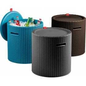 Cutie depozitare pentru balcon si gradina, Keter, colectie Cool Stool, polipropilena, pentru bauturi, gri, rotunda, tip scaun, dimensiuni 43.7 x 43.7 x 44.3 cm