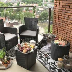 Cutie depozitare pentru balcon si gradina, Keter, colectie Cool Stool, polipropilena, pentru bauturi, gri, rotunda, tip scaun, dimensiuni 43.7 x 43.7 x 44.3 cm