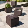 Cutie depozitare Keter Ice Cube, pentru terasa, balcon, polipropilena, imitatie ratan, pentru bauturi, maro, patrata, cu capac, dimensiuni 39 x 39 x 43 cm 