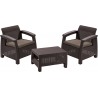 Set mobilier terasa, maro, material polipropilena, Keter, colectie Corfu Weekend, pentru gradina sau balcon, cu masuta, 2 fotolii, imitatie ratan
