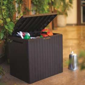 Cutie pentru depozitare in aer liber, pentru unelte si jucarii, cu capac, material polipropilena, culoare maro, Keter, colectie City, dimensiuni 57,8x44x55 cm, capacitate 113 L