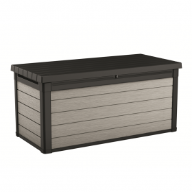 Lada pentru depozitare exterior, de terasa, de balcon, pentru unelte si perne, cu capac, material plastic, culoare gri, Keter, Denali DuoTech, 570 L