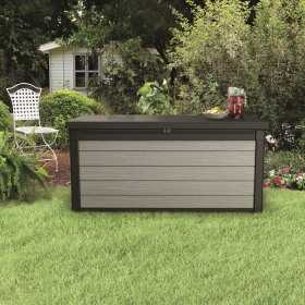 Lada pentru depozitare exterior, de terasa, de balcon, pentru unelte si perne, cu capac, material plastic, culoare gri, Keter, Denali DuoTech, 570 L