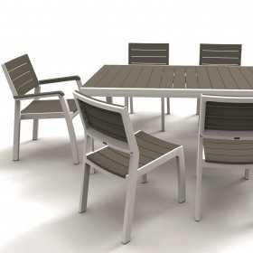Masa de gradina, plastic, Keter, pentru 6 persoane,  Harmony, culoare gri, cadru alb, dimensiuni 160x90x74 cm