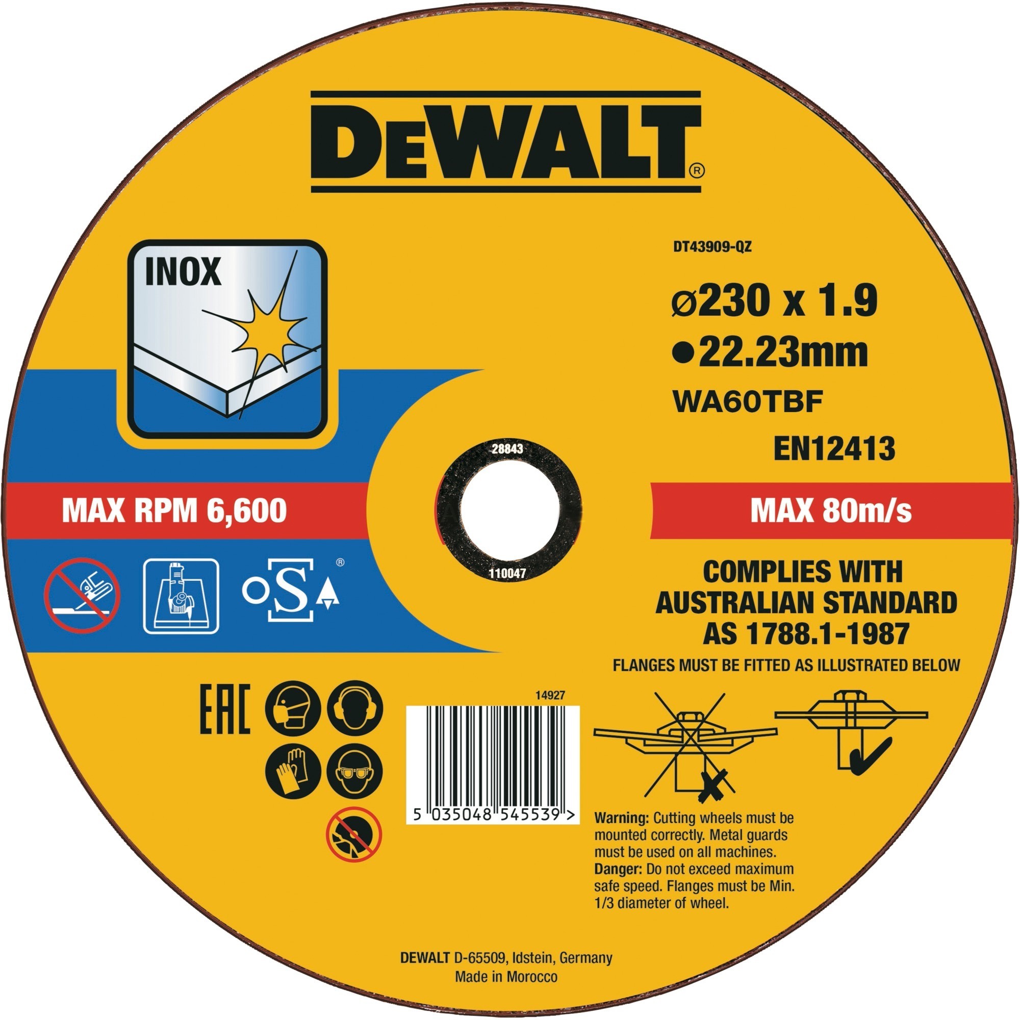 Disc DeWalt DT43909 230 mm 1.9 mm Taiere Inox 1.9 imagine noua