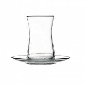 Set 4 pahare si farfurii pentru ceai turcesc Pasabahce Heybeli 160 ml