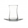 Set 4 pahare si farfurii pentru ceai turcesc Pasabahce Heybeli 160 ml 