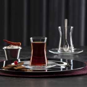 Set 4 pahare si farfurii pentru ceai turcesc Pasabahce Heybeli 160 ml