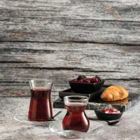 Set 4 pahare si farfurii pentru ceai turcesc Pasabahce Heybeli 160 ml