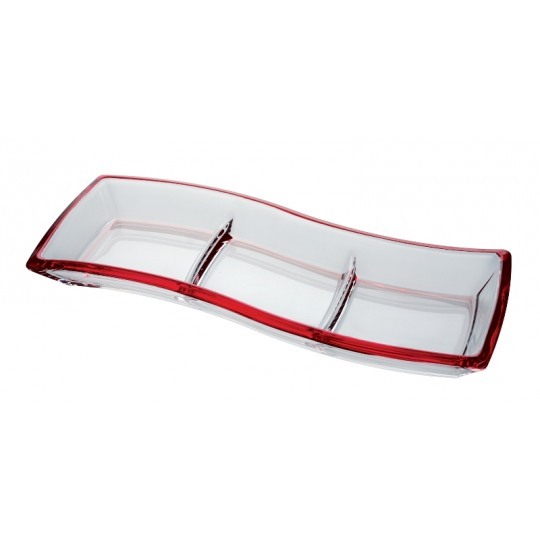 Platou rectangular compartimentat Walther Glass Cherry Red 41 cm