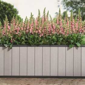 Jardiniera gradina polipropilena Keter Sequoia Duotech, imitatie lemn, gri, dreptunghiulara, pentru plante, fara farfurie, rezistent UV, 131x57x50 cm, 116 L