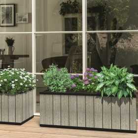 Jardiniera gradina polipropilena Keter Sequoia Duotech, imitatie lemn, gri, dreptunghiulara, pentru plante, fara farfurie, rezistent UV, 131x57x50 cm, 116 L