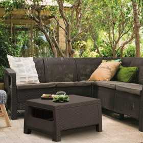 Set mobilier de gradina, maro, polipropilena, Keter Corfu Relax, pentru terasa, fara masa, canapea 4-5 locuri, rezistent la raze UV si intemperii