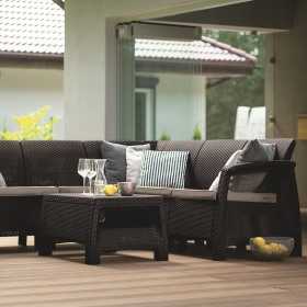 Set mobilier de gradina, maro, polipropilena, Keter Corfu Relax, pentru terasa, fara masa, canapea 4-5 locuri, rezistent la raze UV si intemperii