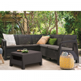 Set mobilier de gradina, polipropilena, Keter Corfu Relax, pentru terasa, fara masa, 4-5 persoane, culoare graphite, rezistent UV si intemperii, usor de asamblat